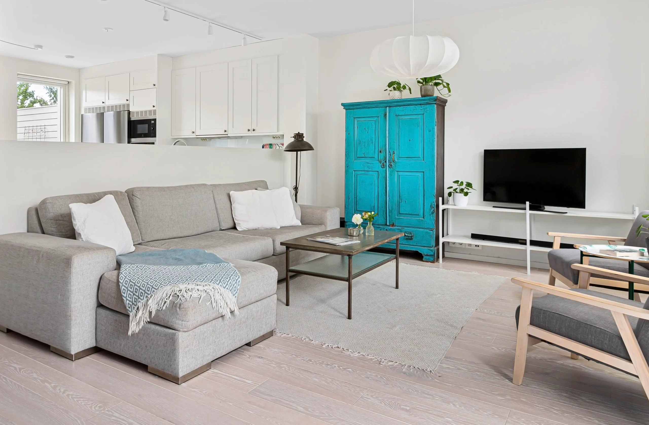 modern living room with vinyl plank flooring